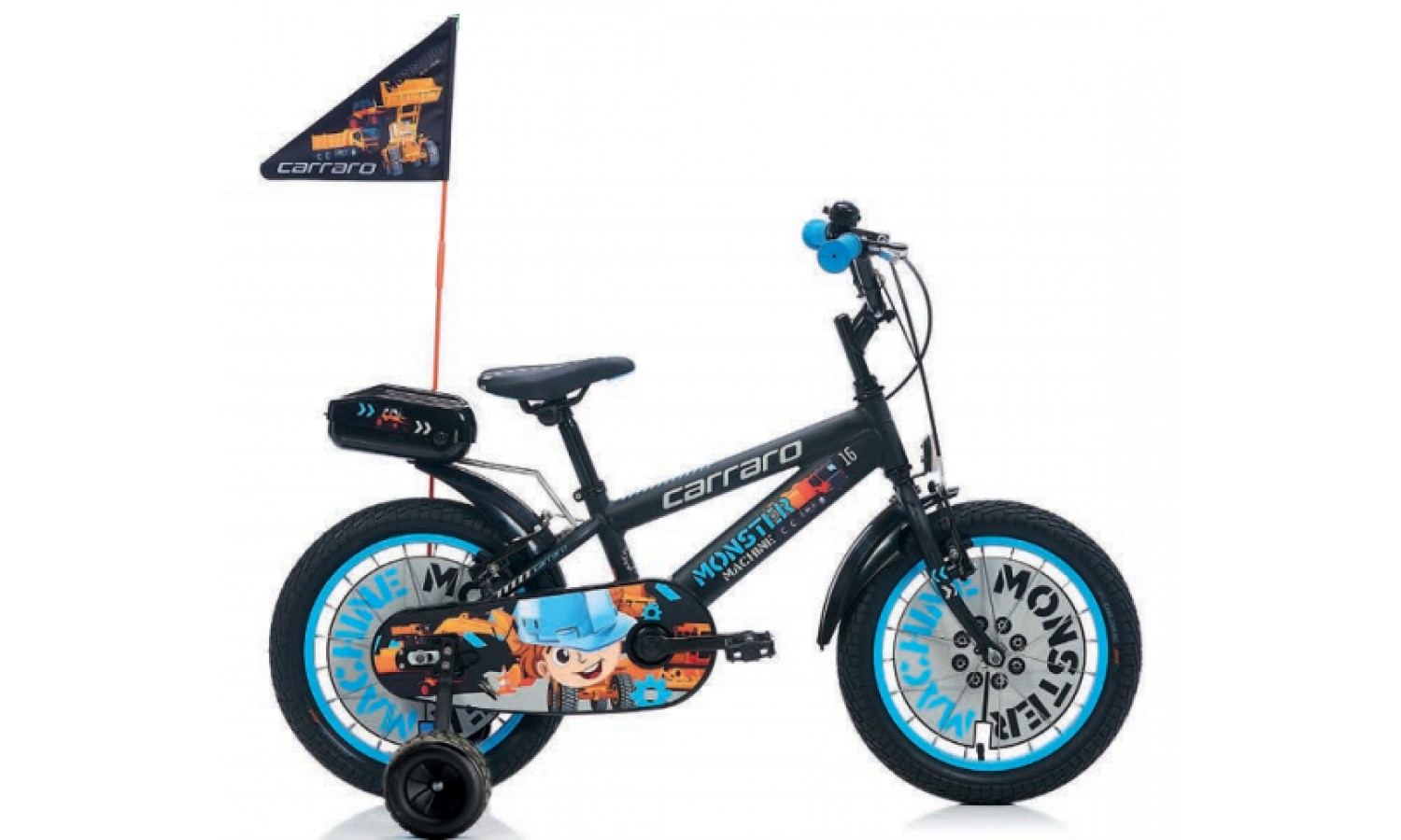 Carraro Monster 16 Çocuk Bisikleti (Siyah Gri Mavi)
