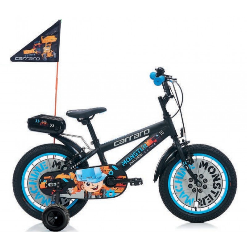 Carraro Monster 16 Çocuk Bisikleti (Siyah Gri Mavi)